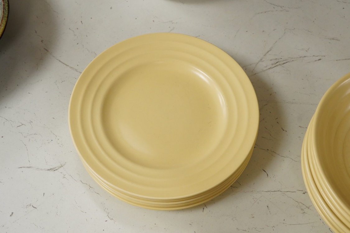A part-set of Keith Murray Wedgwood dinnerware in matt straw, six-place setting including covered tureen (19)